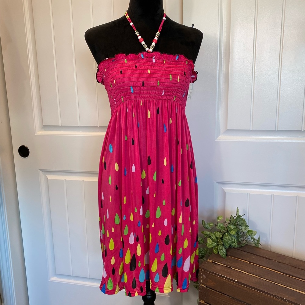 New!  Summer Halter Beaded Beach Cover Ups Strapless Boho Floral Print Dress